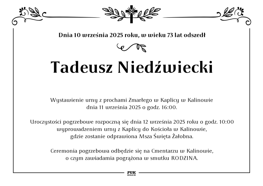 Tadeusz Niedźwiecki - nekrolog